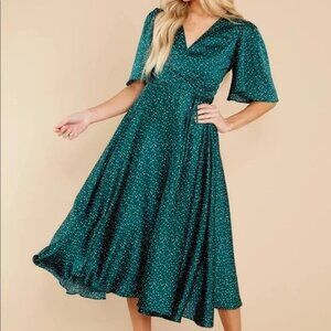 Ina Green Polka Dot Wrap Maxi Dress With Flutter Sleeves Womens S
